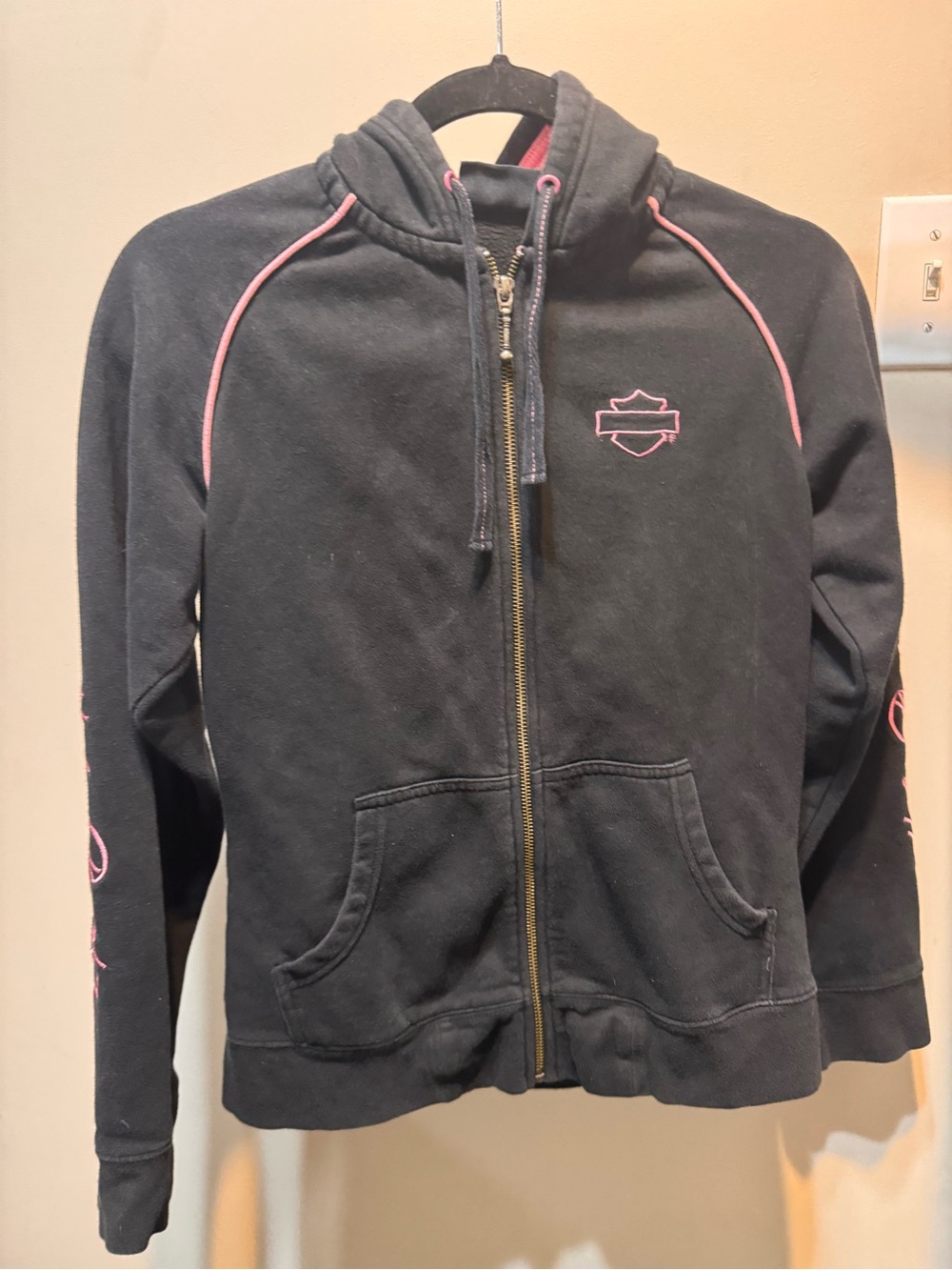 Harley-Davidson Black Hoodie with Pink Trim
